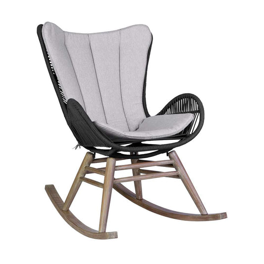Armen Living - Fanny Outdoor Patio Rocking chair in Light Eucalyptus Wood and Charcoal Rope - 840254332263 veiw 1