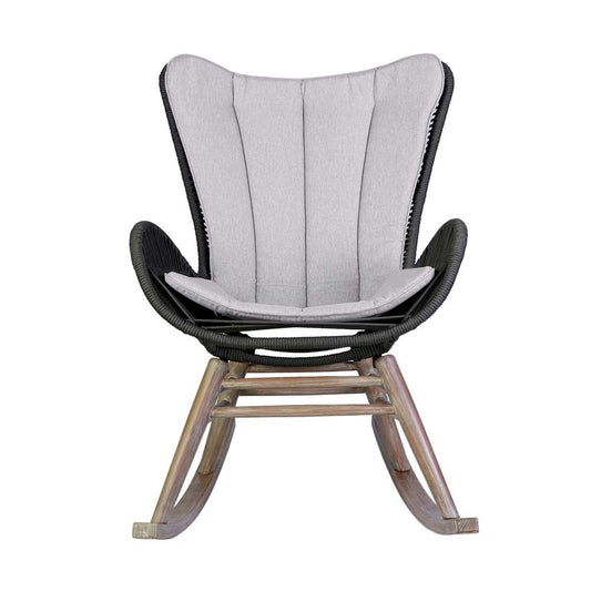 Armen Living - Fanny Outdoor Patio Rocking chair in Light Eucalyptus Wood and Charcoal Rope - 840254332263 veiw 2