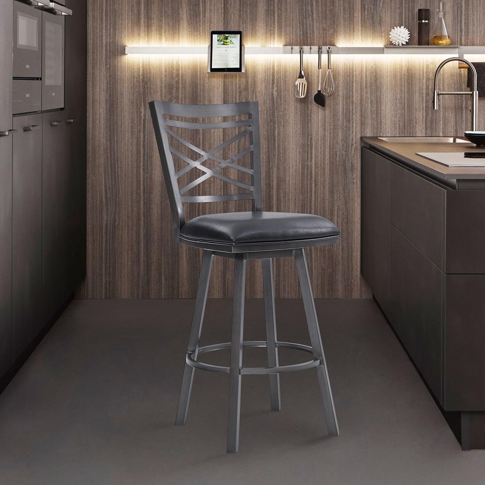 Armen Living - Fargo 26in Counter Height Metal Barstool in Mineral Finish with Black Faux Leather - LCFA26BAMFBL veiw 7