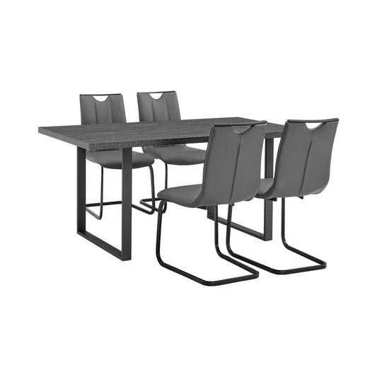 Armen Living - Fenton and Gray Pacific 5 Piece Modern Rectangular Dining Set with Black Base - SETFEDI5PCGR veiw 1