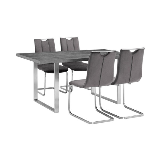 Armen Living - Fenton and Gray Pacific 5 Piece Modern Rectangular Dining Set with Metal Base - SETFEDI5FEGR veiw 1