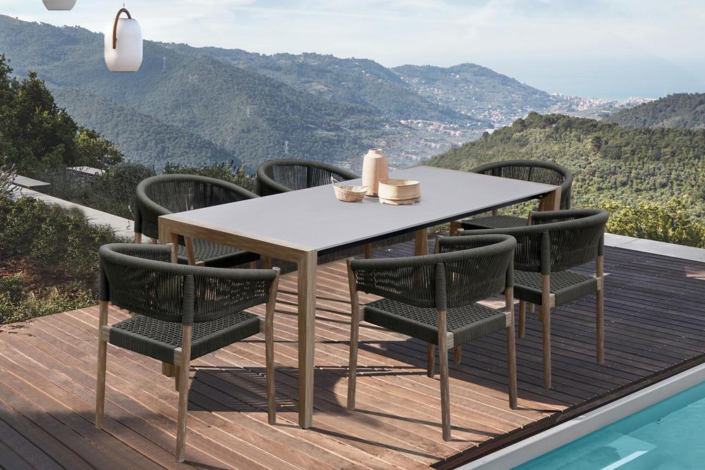 Armen Living - Fineline and Doris Indoor Outdoor 7 Piece Dining Set in Light Eucalyptus Wood with Superstone and Charcoal Rope - SETFLDILT7DOCH veiw 9