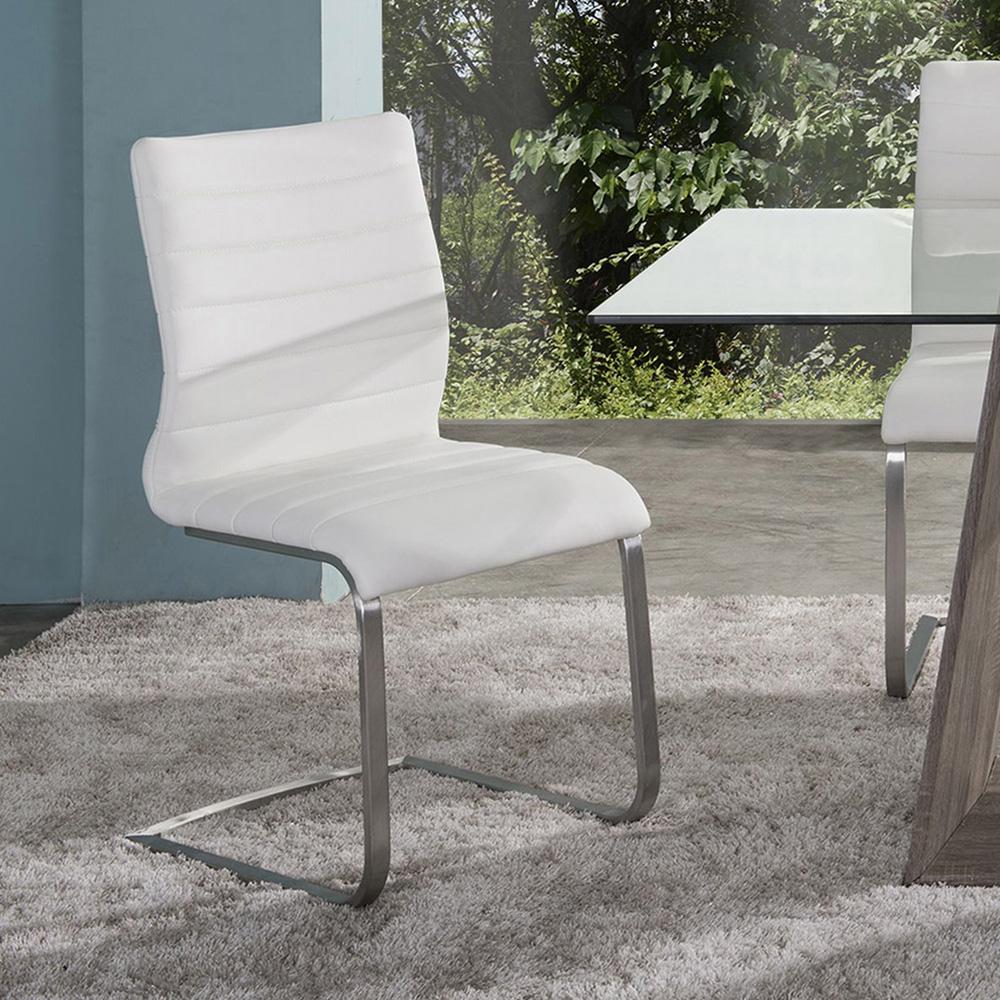 Armen Living - Fusion Contemporary Side Chair In White and Stainless Steel (Set of 2) - LCFUSIWH veiw 2