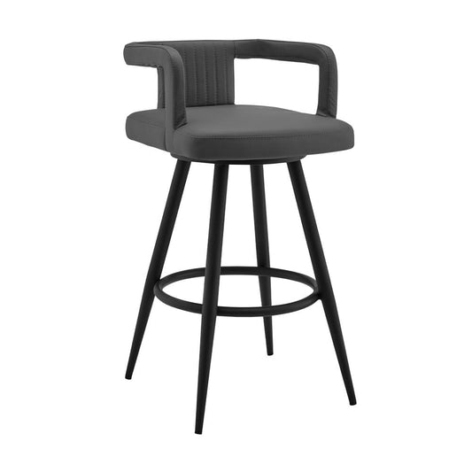 Armen Living - Gabriele 30in Gray Faux Leather and Black Metal Swivel Bar Stool - LCGBBABLGR30 veiw 1