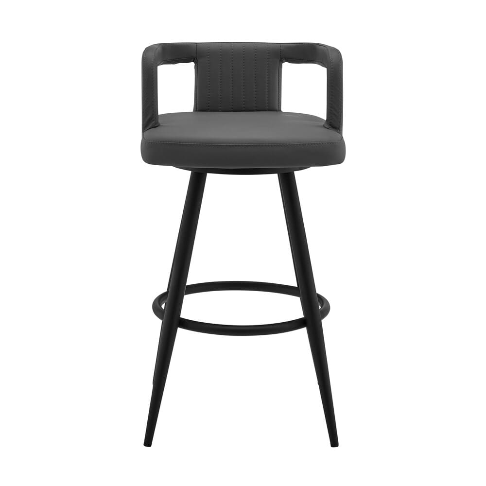 Armen Living - Gabriele 30in Gray Faux Leather and Black Metal Swivel Bar Stool - LCGBBABLGR30 veiw 2