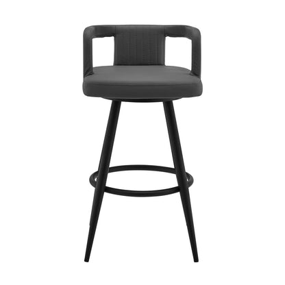 Armen Living - Gabriele 30in Gray Faux Leather and Black Metal Swivel Bar Stool - LCGBBABLGR30 veiw 2