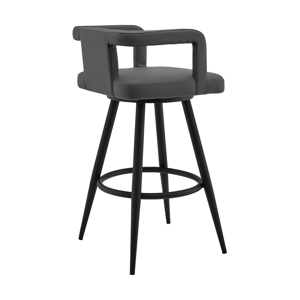 Armen Living - Gabriele 30in Gray Faux Leather and Black Metal Swivel Bar Stool - LCGBBABLGR30 veiw 3