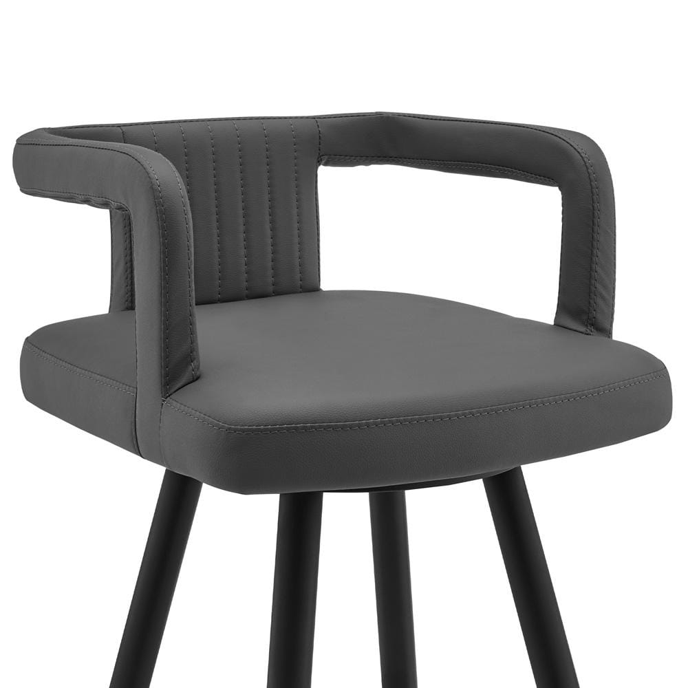 Armen Living - Gabriele 30in Gray Faux Leather and Black Metal Swivel Bar Stool - LCGBBABLGR30 veiw 4
