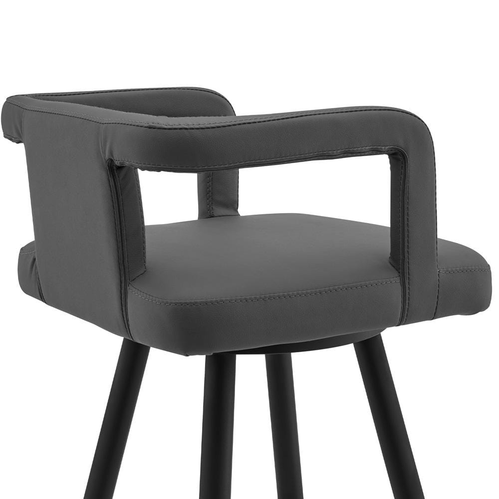 Armen Living - Gabriele 30in Gray Faux Leather and Black Metal Swivel Bar Stool - LCGBBABLGR30 veiw 5