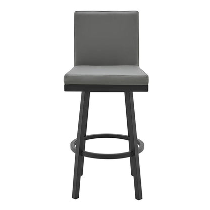 Armen Living - Gem 26in Swivel Modern Black Metal and Gray Faux Leather Bar and Counter Stool - LCGEBABLGR26 veiw 2
