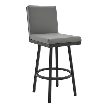 Armen Living - Gem Swivel Modern Black Metal and Gray Faux Leather Bar and Counter Stool - LCGEBABLGR30 veiw 1