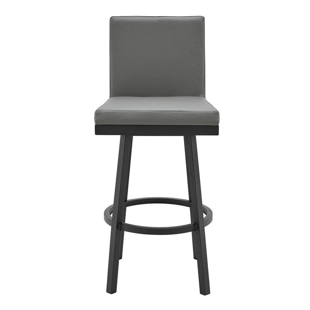 Armen Living - Gem Swivel Modern Black Metal and Gray Faux Leather Bar and Counter Stool - LCGEBABLGR30 veiw 2