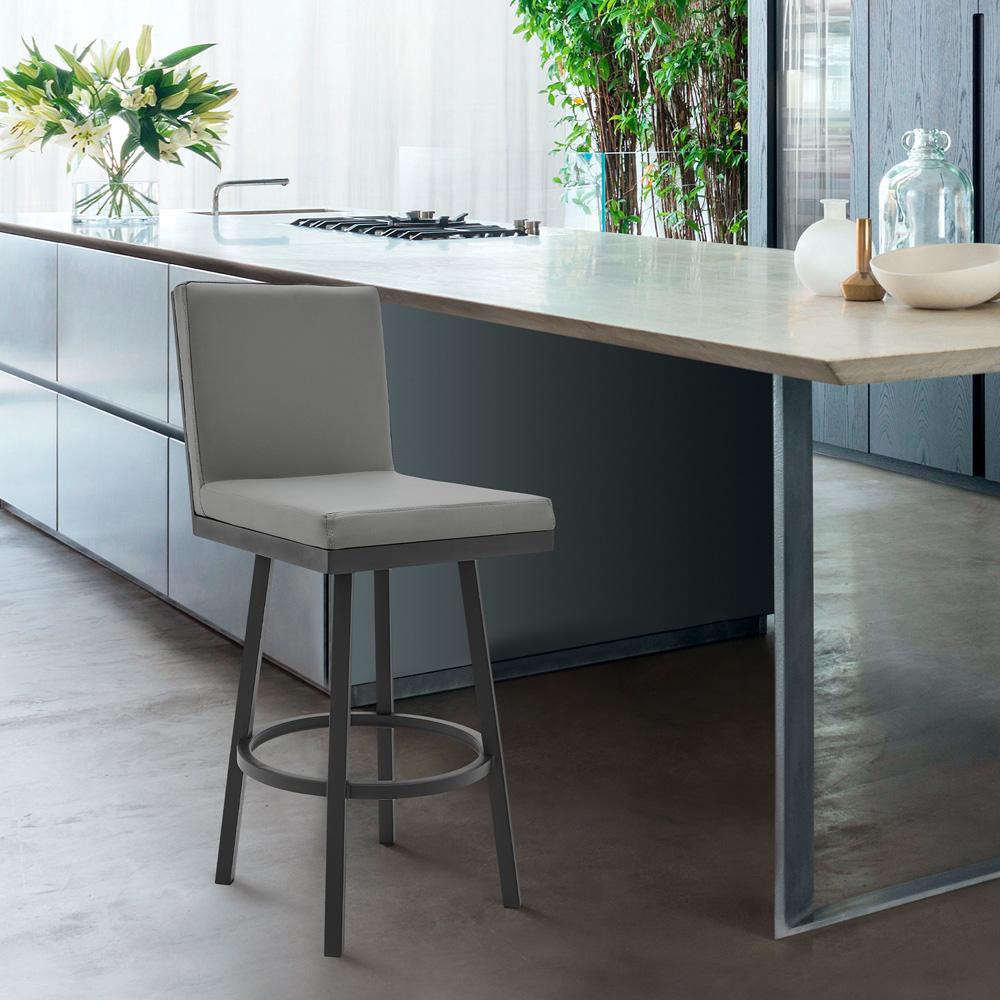 Armen Living - Gem Swivel Modern Black Metal and Gray Faux Leather Bar and Counter Stool - LCGEBABLGR30 veiw 6