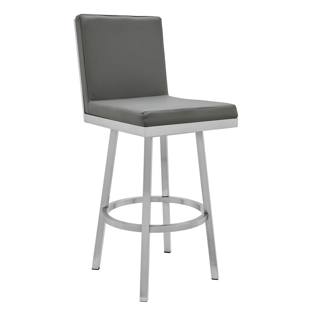 Armen Living - Gem 30in Swivel Modern Metal and Gray Faux Leather Bar and Counter Stool - LCGEBABSGR30 veiw 1