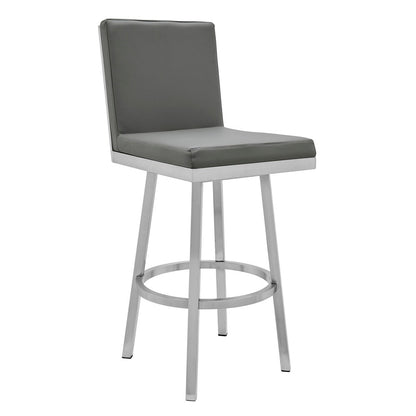 Armen Living - Gem 30in Swivel Modern Metal and Gray Faux Leather Bar and Counter Stool - LCGEBABSGR30 veiw 1