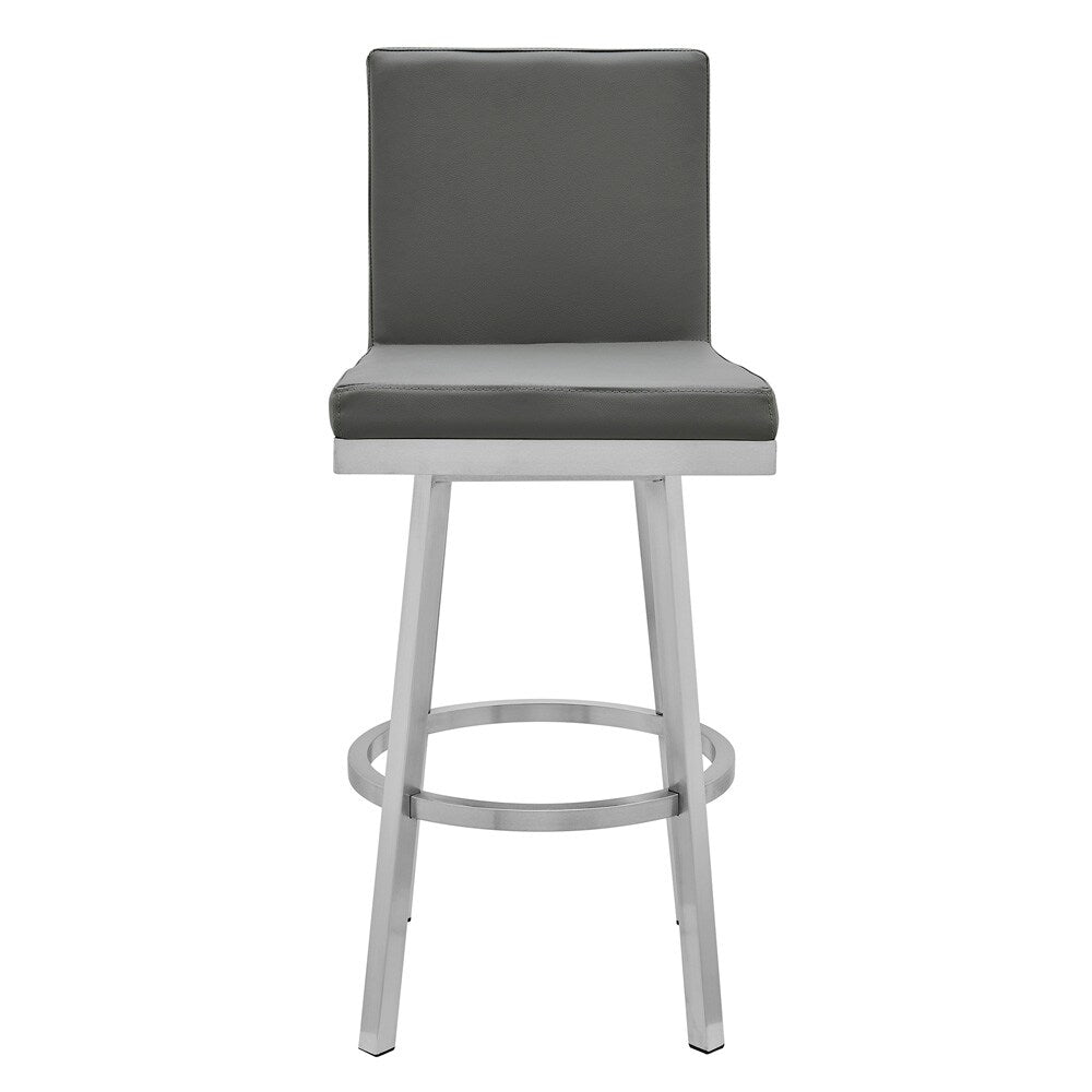 Armen Living - Gem 30in Swivel Modern Metal and Gray Faux Leather Bar and Counter Stool - LCGEBABSGR30 veiw 2