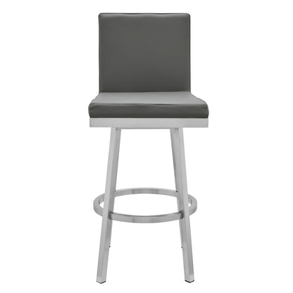 Armen Living - Gem 30in Swivel Modern Metal and Gray Faux Leather Bar and Counter Stool - LCGEBABSGR30 veiw 2