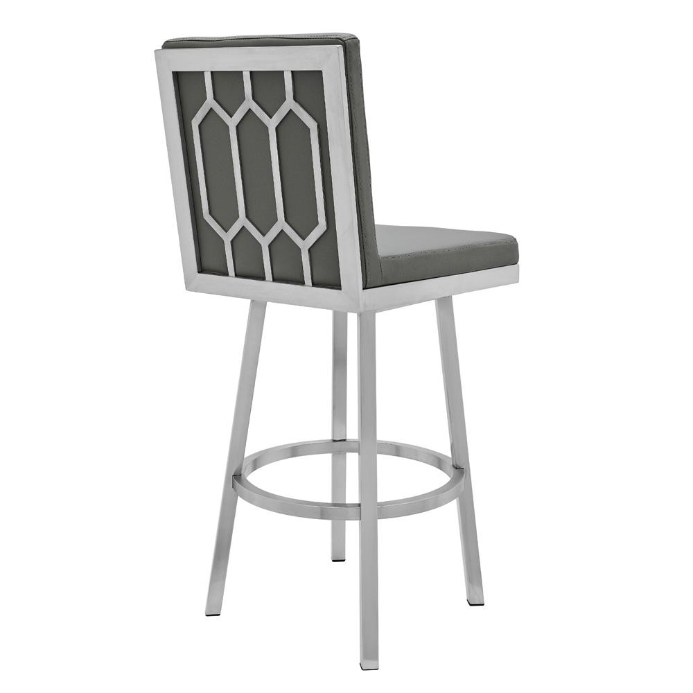 Armen Living - Gem 30in Swivel Modern Metal and Gray Faux Leather Bar and Counter Stool - LCGEBABSGR30 veiw 3