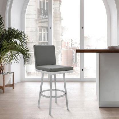 Armen Living - Gem 30in Swivel Modern Metal and Gray Faux Leather Bar and Counter Stool - LCGEBABSGR30 veiw 7
