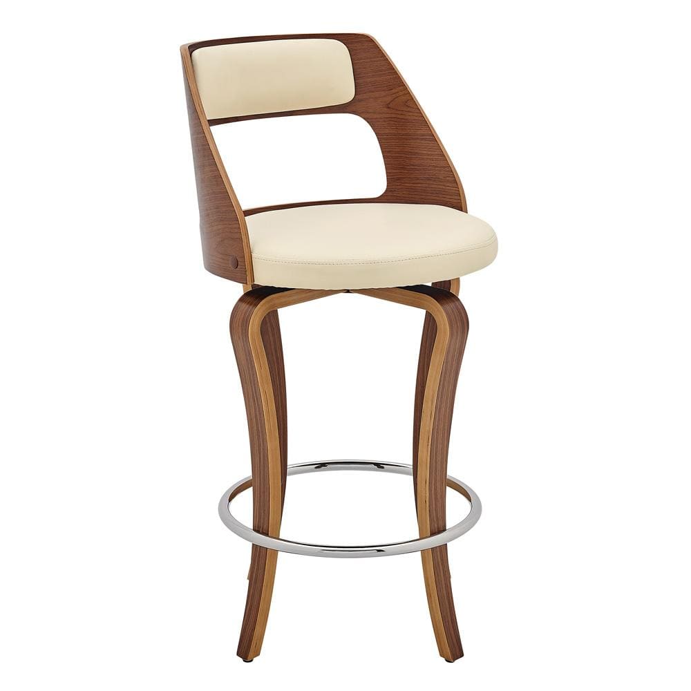 Armen Living - Grady 25in Swivel Cream Faux Leather and Walnut Wood Bar Stool - LCGRBAWACR26 veiw 1