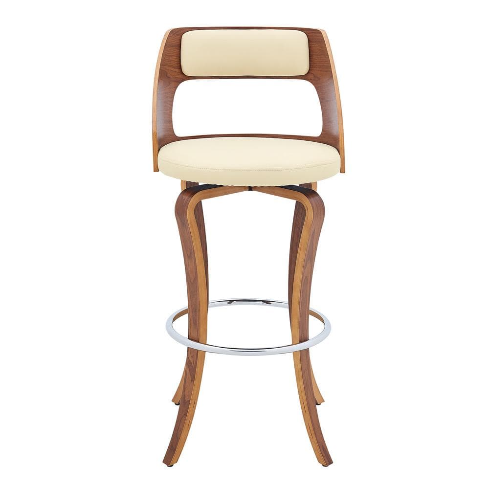 Armen Living - Grady 25in Swivel Cream Faux Leather and Walnut Wood Bar Stool - LCGRBAWACR26 veiw 2