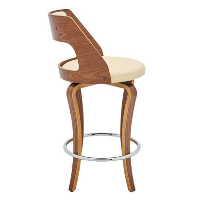 Armen Living - Grady 25in Swivel Cream Faux Leather and Walnut Wood Bar Stool - LCGRBAWACR26 veiw 3