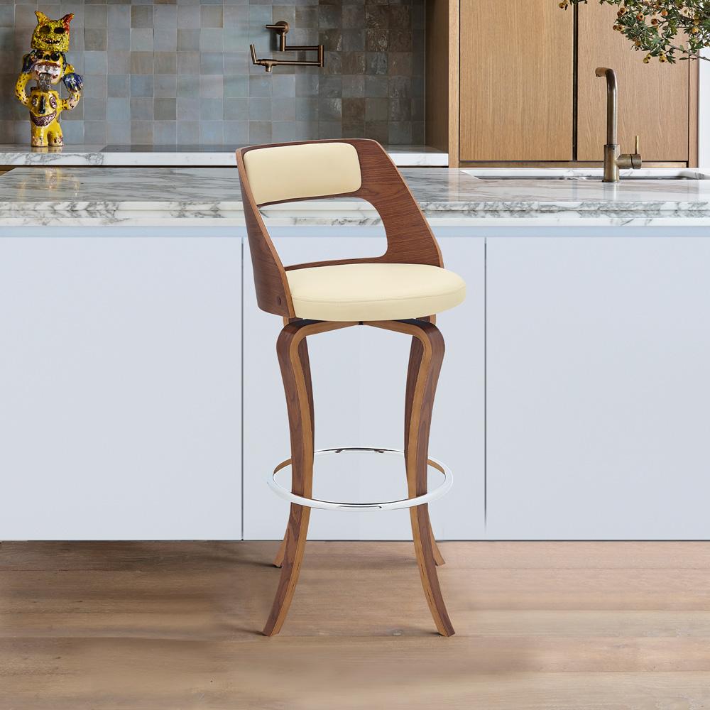 Armen Living - Grady 25in Swivel Cream Faux Leather and Walnut Wood Bar Stool - LCGRBAWACR26 veiw 8