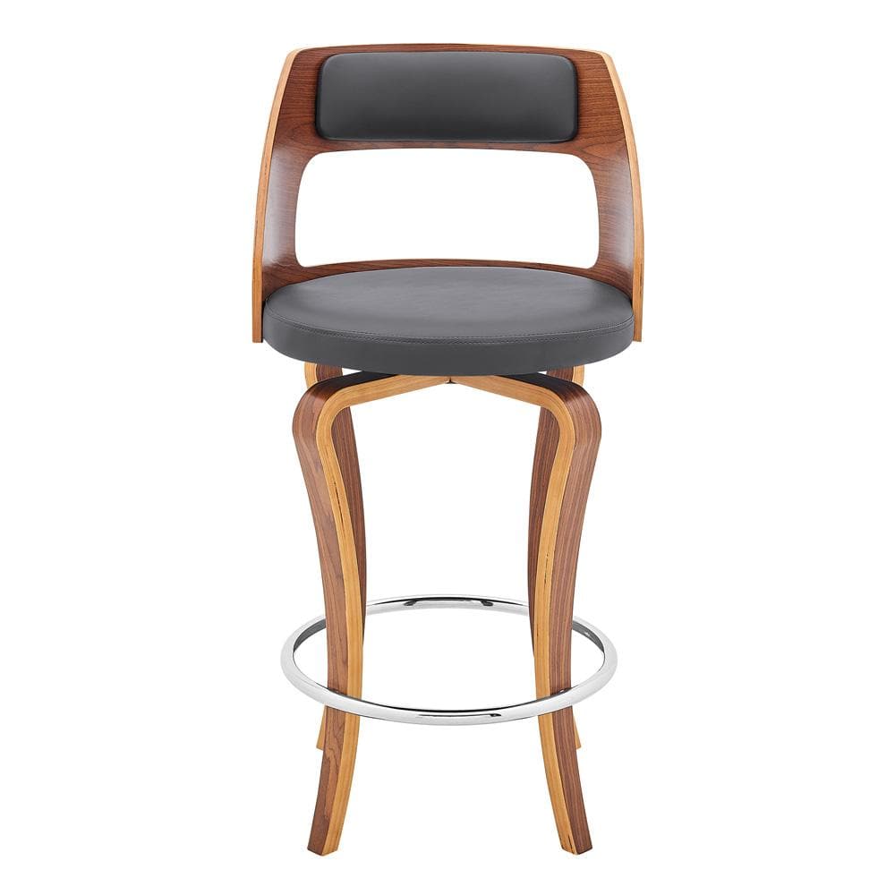 Armen Living - Grady 25in Swivel Gray Faux Leather and Walnut Wood Bar Stool - LCGRBAWAGR26 veiw 2