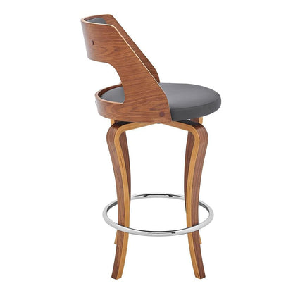 Armen Living - Grady 25in Swivel Gray Faux Leather and Walnut Wood Bar Stool - LCGRBAWAGR26 veiw 3