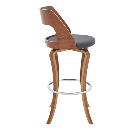 Armen Living - Grady 29in Swivel Gray Faux Leather and Walnut Wood Bar Stool - LCGRBAWAGR30 veiw 3