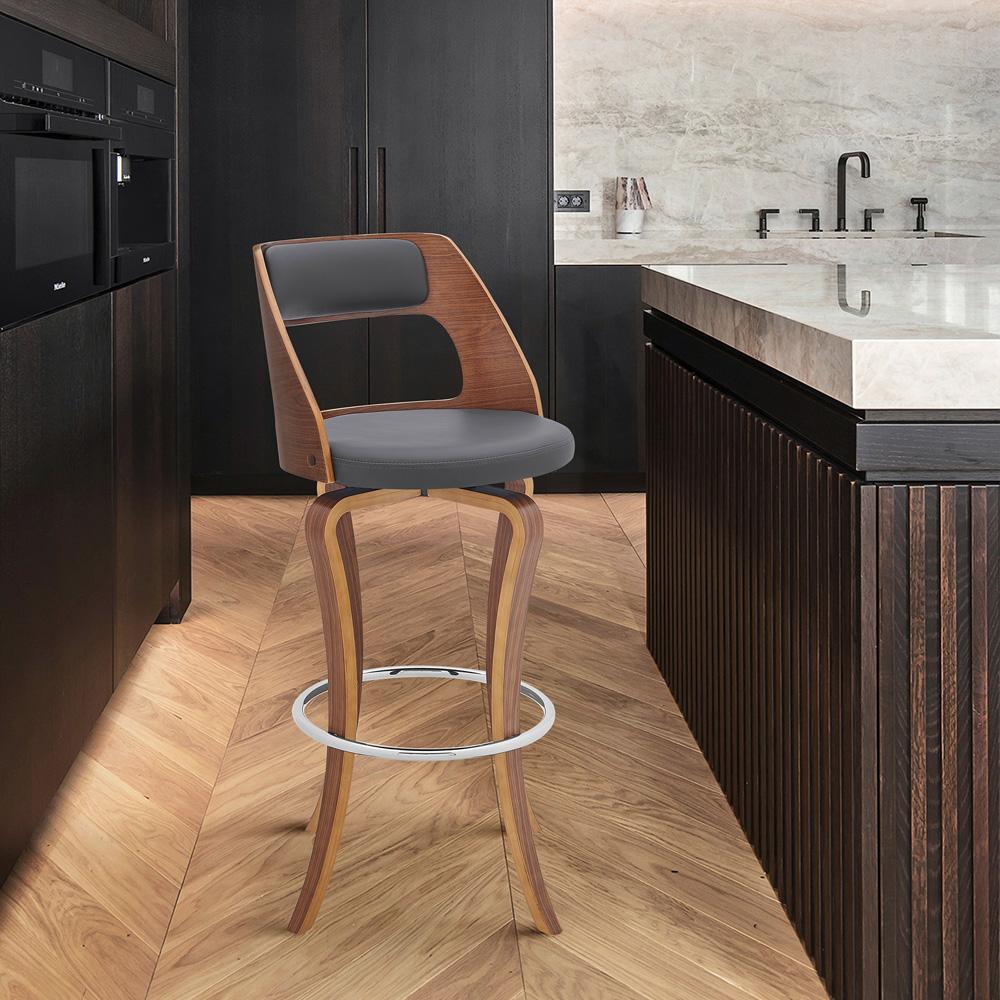 Armen Living - Grady 29in Swivel Gray Faux Leather and Walnut Wood Bar Stool - LCGRBAWAGR30 veiw 8