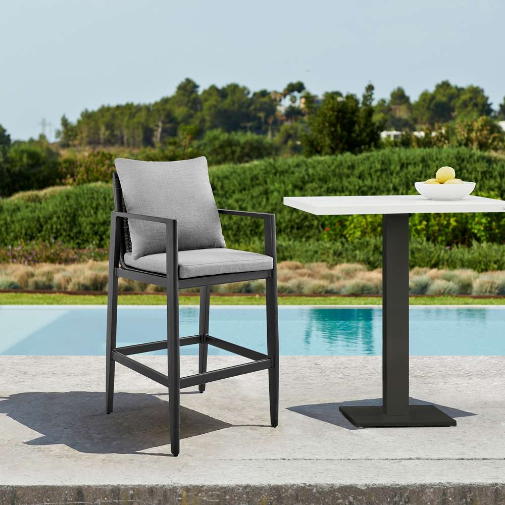Armen Living - Grand Outdoor Patio Counter Height Bar Stool in Aluminum with Grey Cushions - 840254332652 veiw 7