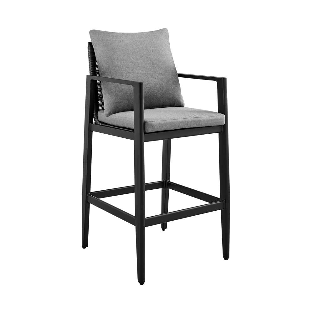 Armen Living - Grand Outdoor Patio Bar Stool in Aluminum with Grey Cushions - 840254332669 veiw 1