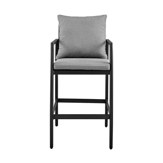 Armen Living - Grand Outdoor Patio Bar Stool in Aluminum with Grey Cushions - 840254332669 veiw 2