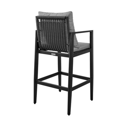 Armen Living - Grand Outdoor Patio Bar Stool in Aluminum with Grey Cushions - 840254332669 veiw 4