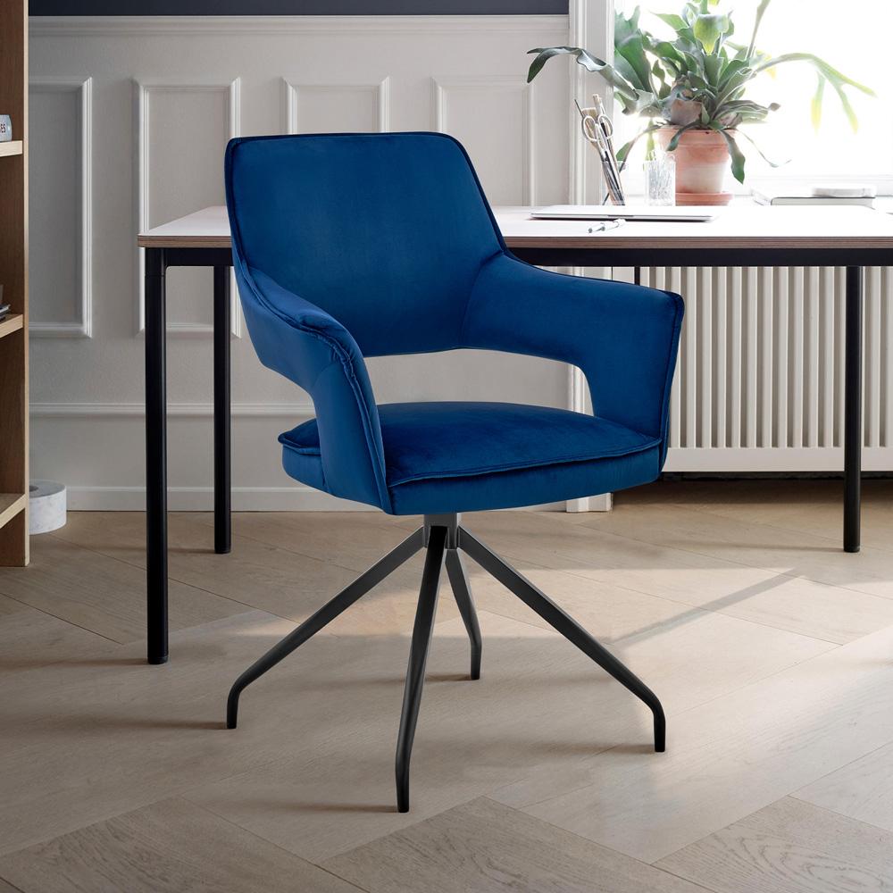 Armen Living - Hadley Dining Room Accent Chair in Blue Velvet with Black Finish - LCHDCHBLU veiw 8