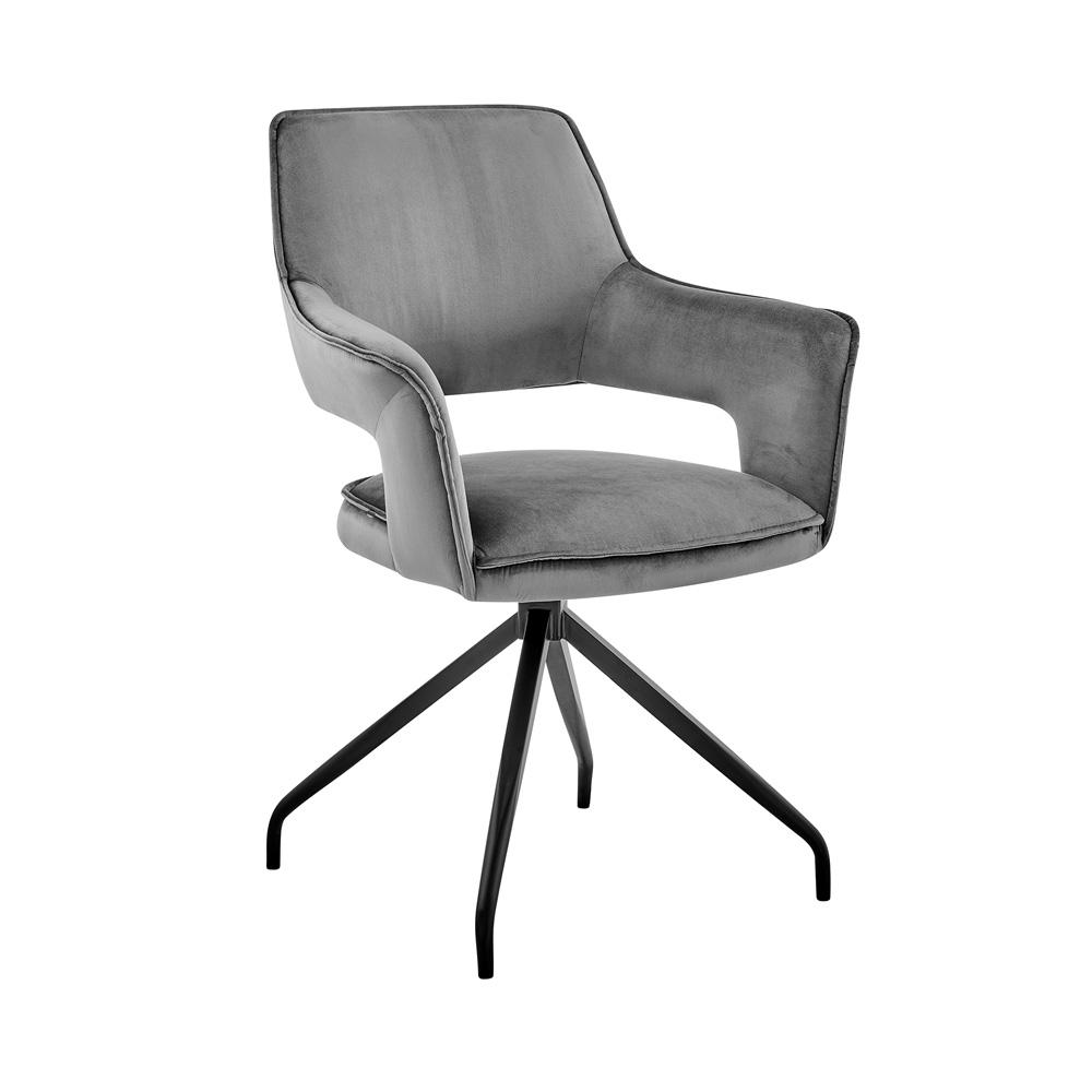 Armen Living - Hadley Dining Room Accent Chair in Gray Velvet with Black Finish - LCHDCHGRY veiw 1