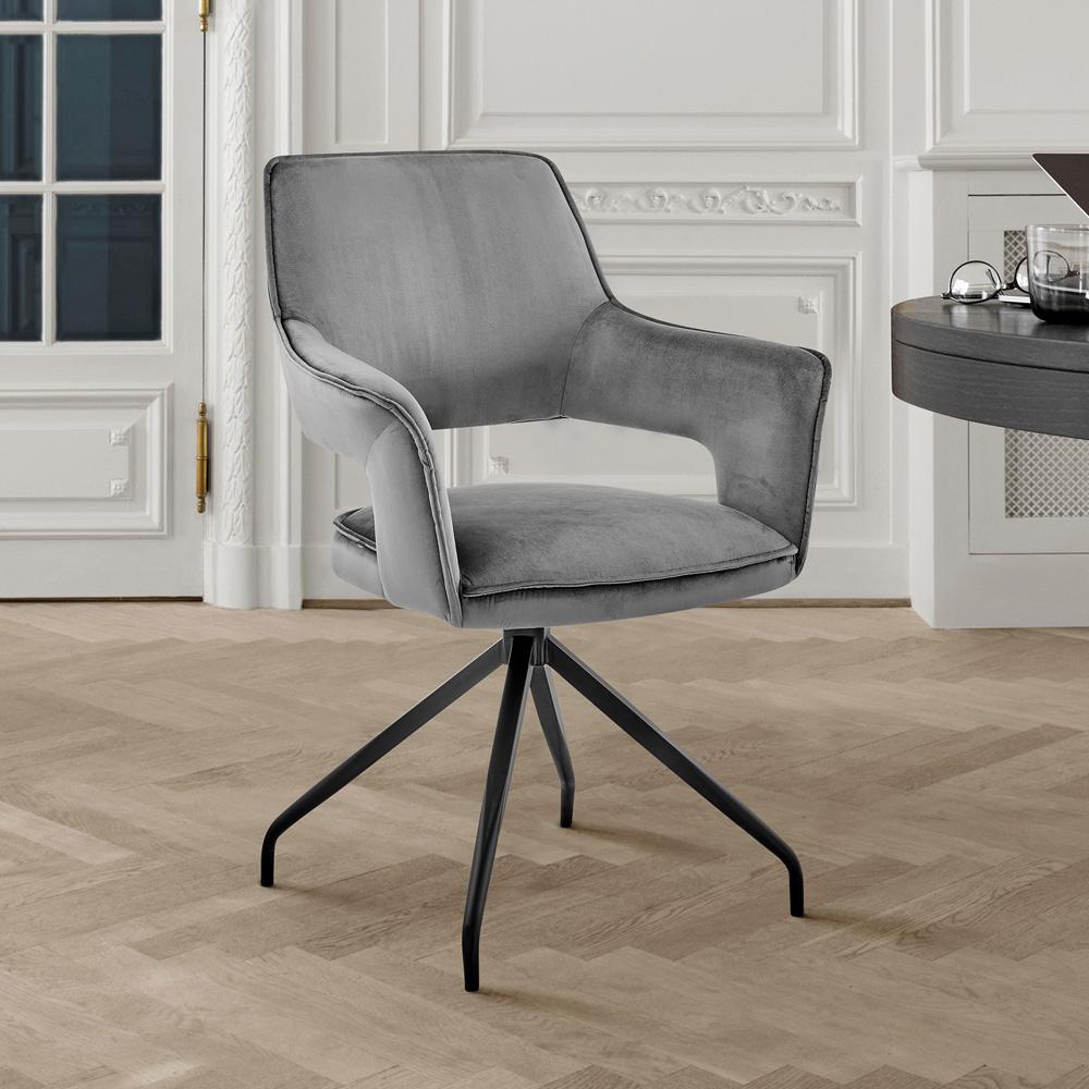 Armen Living - Hadley Dining Room Accent Chair in Gray Velvet with Black Finish - LCHDCHGRY veiw 8