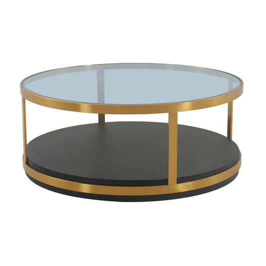 Armen Living - Hattie Glass Top and Walnut Wood Coffee Table with Brushed Gold Frame - LCOPCOBRGLD veiw 1