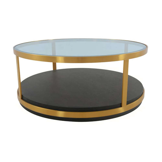 Armen Living - Hattie Glass Top and Walnut Wood Coffee Table with Brushed Gold Frame - LCOPCOBRGLD veiw 2