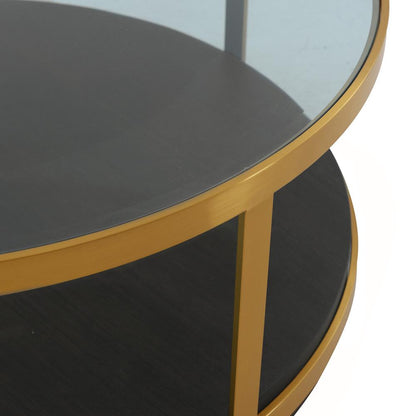 Armen Living - Hattie Glass Top and Walnut Wood Coffee Table with Brushed Gold Frame - LCOPCOBRGLD veiw 3