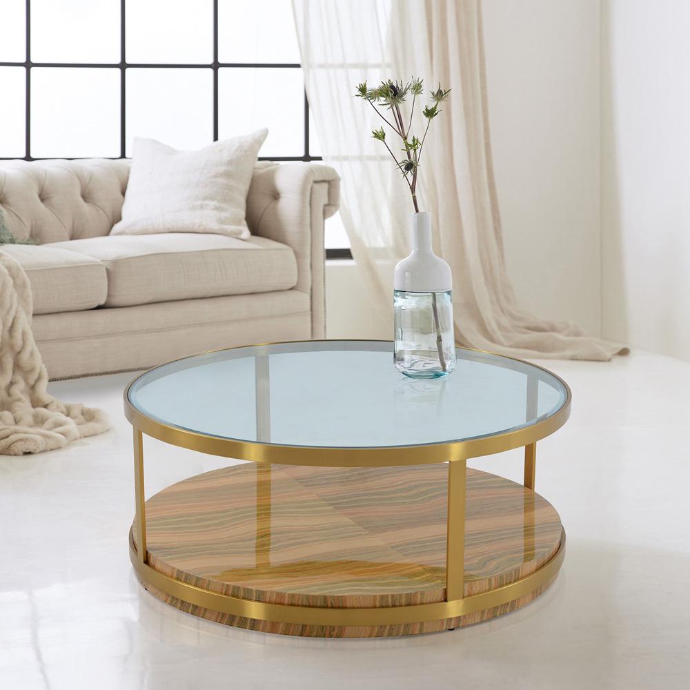 Armen Living - Hattie Glass Top Coffee Table with Brushed Gold Legs - LCDXCOGLGLD veiw 6