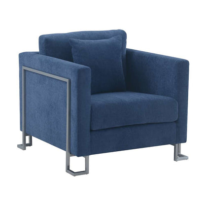 Armen Living - Heritage Blue Fabric Upholstered Accent Chair with Brushed Stainless Steel Legs - LCHT1BLUE veiw 1