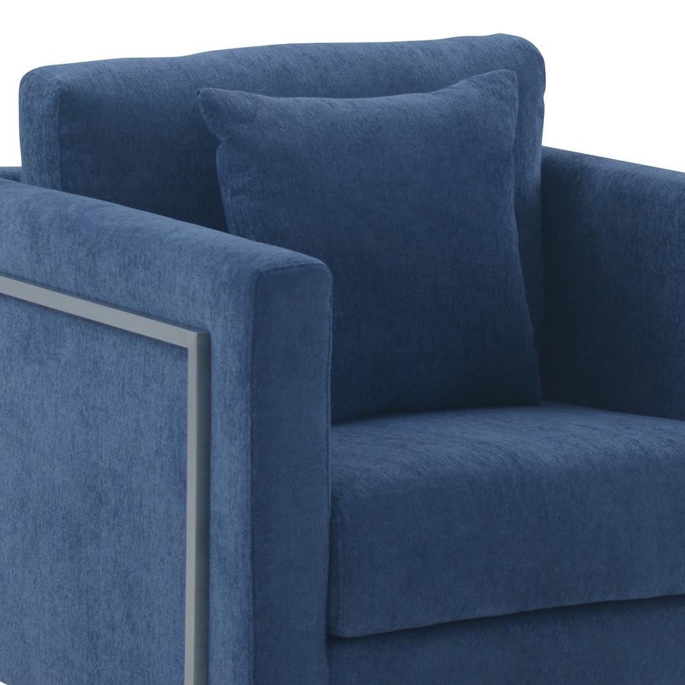 Armen Living - Heritage Blue Fabric Upholstered Accent Chair with Brushed Stainless Steel Legs - LCHT1BLUE veiw 2