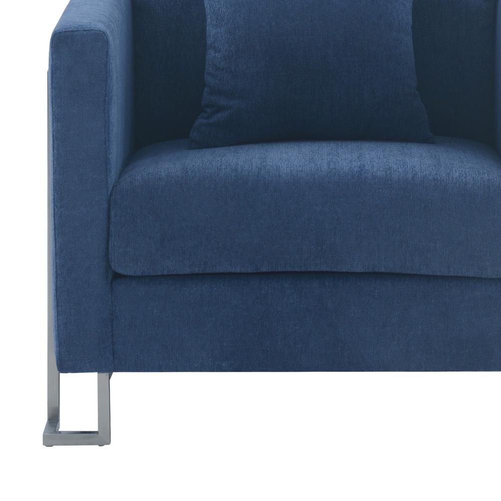 Armen Living - Heritage Blue Fabric Upholstered Accent Chair with Brushed Stainless Steel Legs - LCHT1BLUE veiw 4