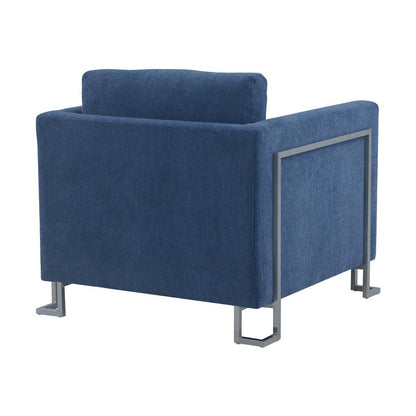 Armen Living - Heritage Blue Fabric Upholstered Accent Chair with Brushed Stainless Steel Legs - LCHT1BLUE veiw 5