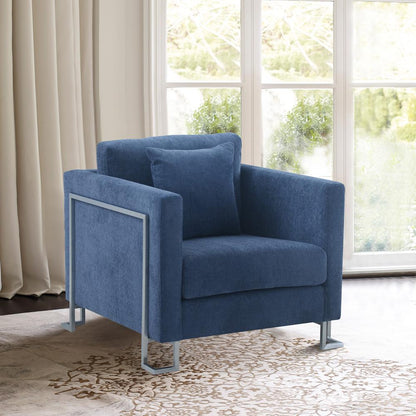 Armen Living - Heritage Blue Fabric Upholstered Accent Chair with Brushed Stainless Steel Legs - LCHT1BLUE veiw 6