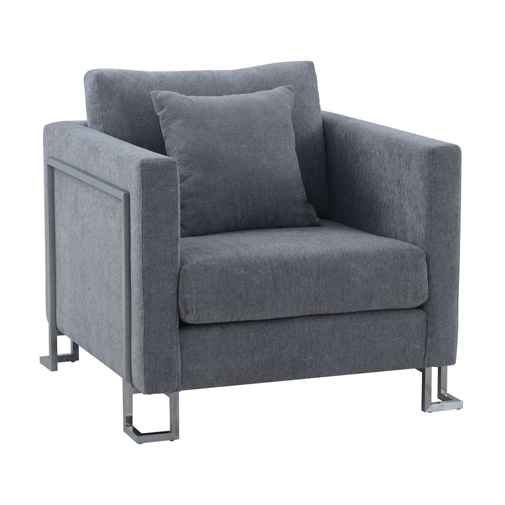 Armen Living - Heritage Gray Fabric Upholstered Accent Chair with Brushed Stainless Steel Legs - LCHT1GREY veiw 1