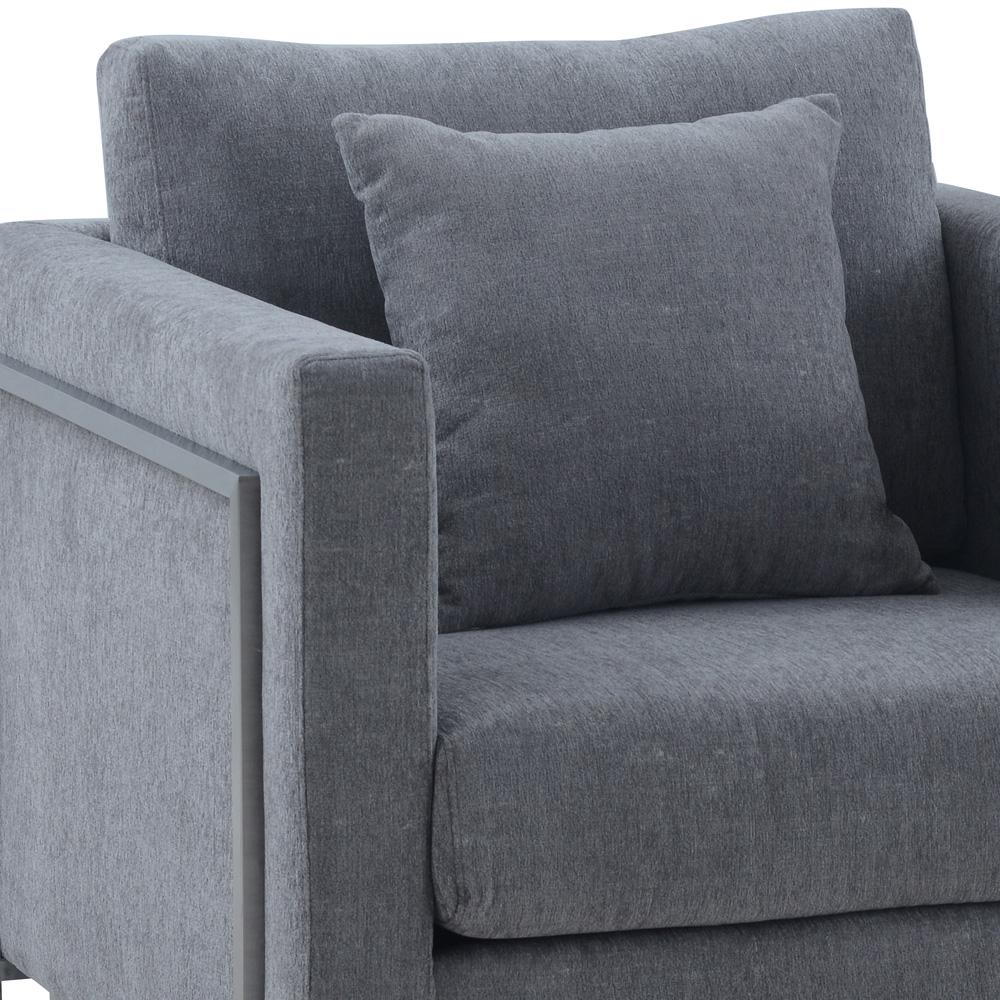 Armen Living - Heritage Gray Fabric Upholstered Accent Chair with Brushed Stainless Steel Legs - LCHT1GREY veiw 2