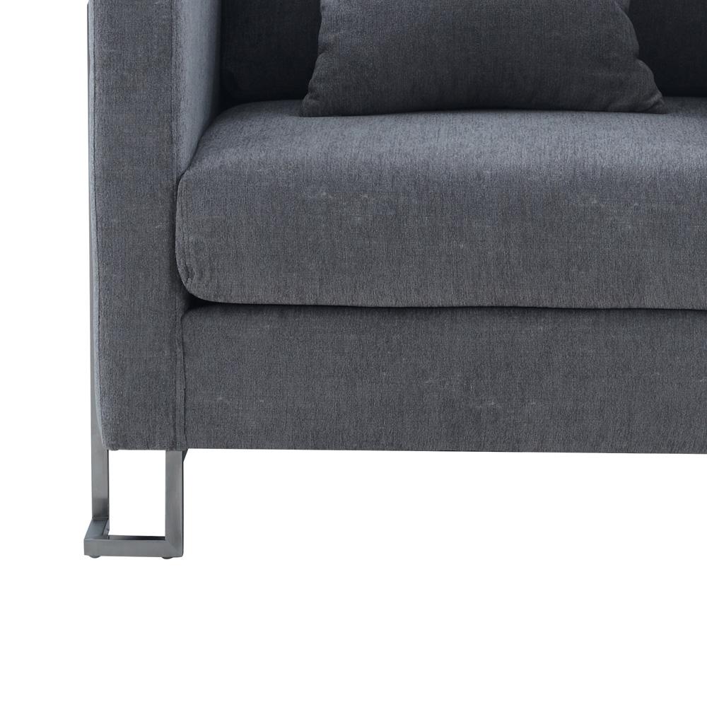Armen Living - Heritage Gray Fabric Upholstered Accent Chair with Brushed Stainless Steel Legs - LCHT1GREY veiw 4